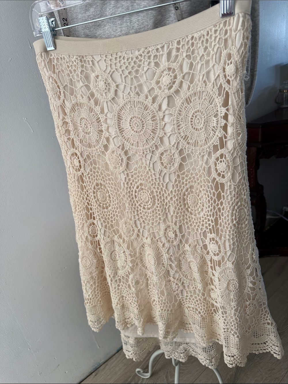 Cato Sz S Cream Crochet High/Low Skirt